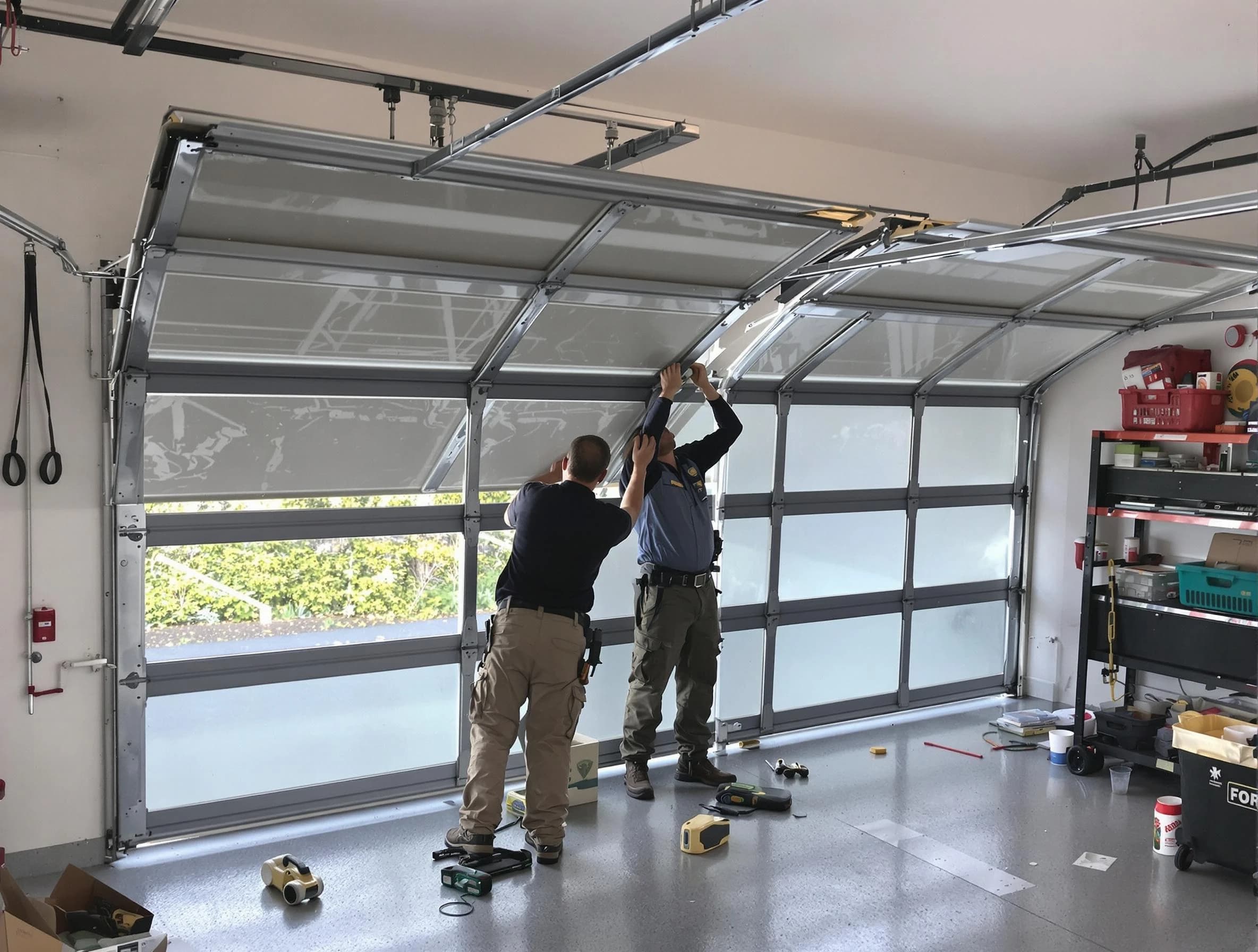 Placitas Garage Door Repair expert performing precise panel replacement on Placitas garage door