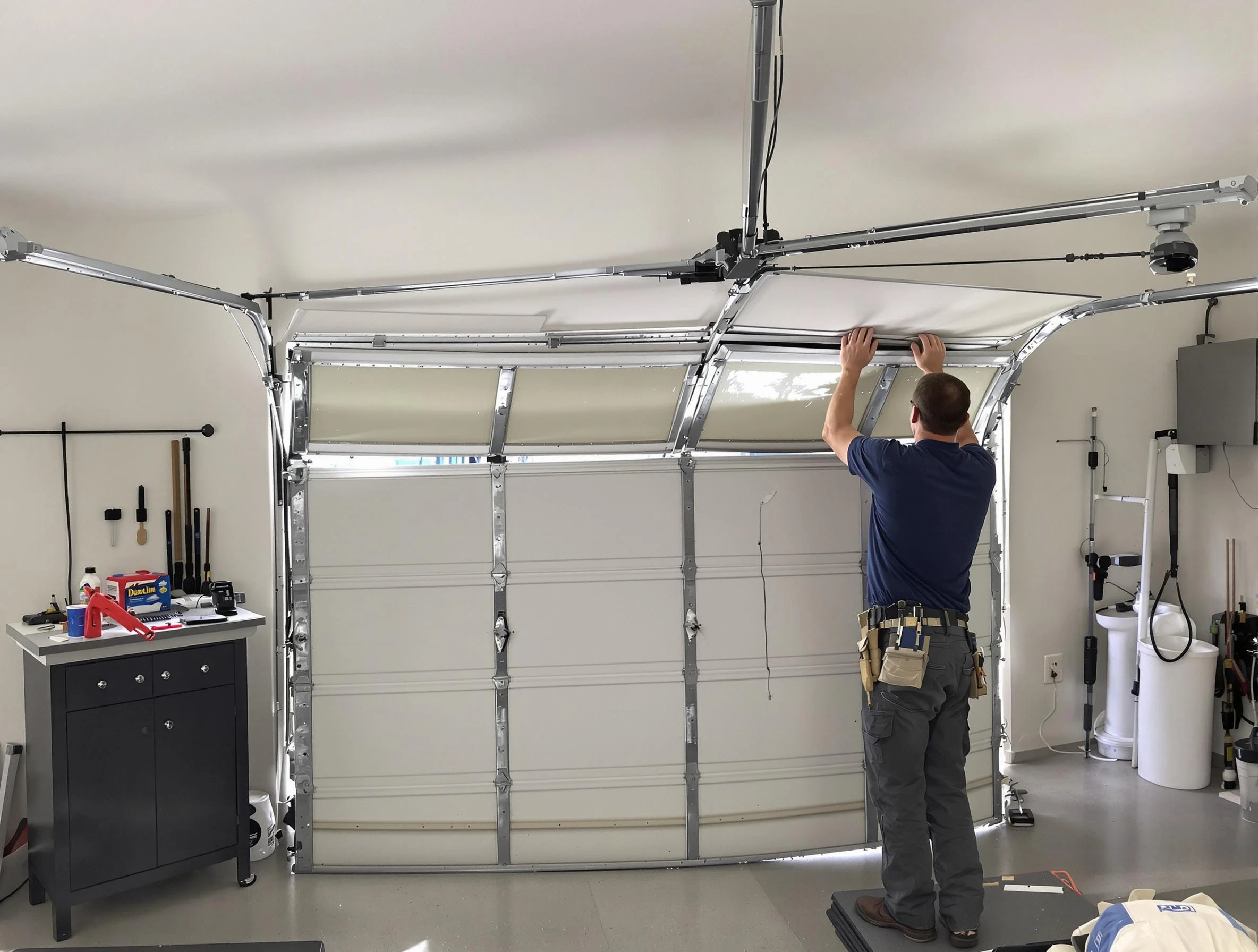 Placitas Garage Door Repair specialist performing precise section replacement on Placitas garage door